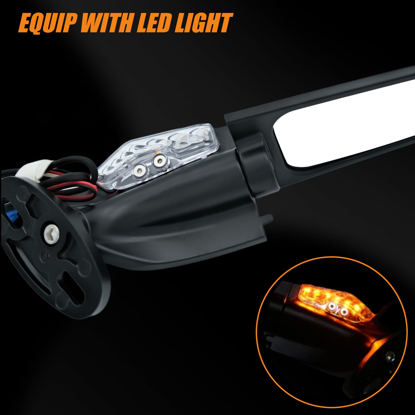Motorcycle Rear View Mirrors LED Turn Signal Stealth Mirrors 360° Rotating Compatible with CBR300R/CBR500R/CBR600RR/CBR1000RR/Ninja 300 400 650/GSXR 600 750