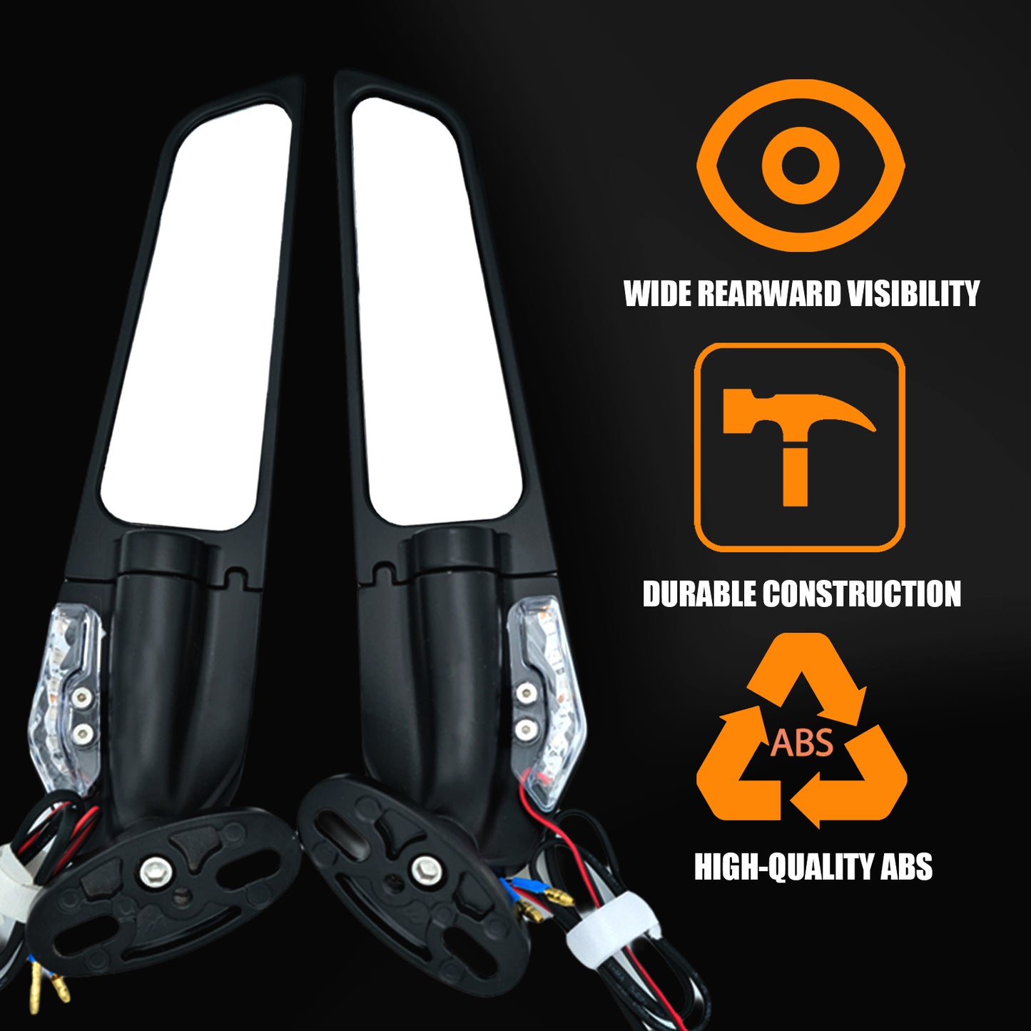 Motorcycle Rear View Mirrors LED Turn Signal Stealth Mirrors 360° Rotating Compatible with CBR300R/CBR500R/CBR600RR/CBR1000RR/Ninja 300 400 650/GSXR 600 750