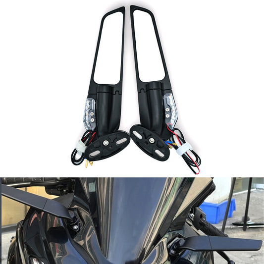 Motorcycle Rear View Mirrors LED Turn Signal Stealth Mirrors 360° Rotating Compatible with CBR300R/CBR500R/CBR600RR/CBR1000RR/Ninja 300 400 650/GSXR 600 750